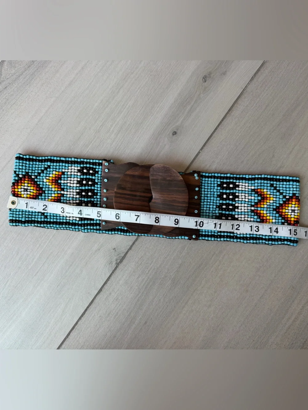 Native American Beaded Belt With Wooden Buckle